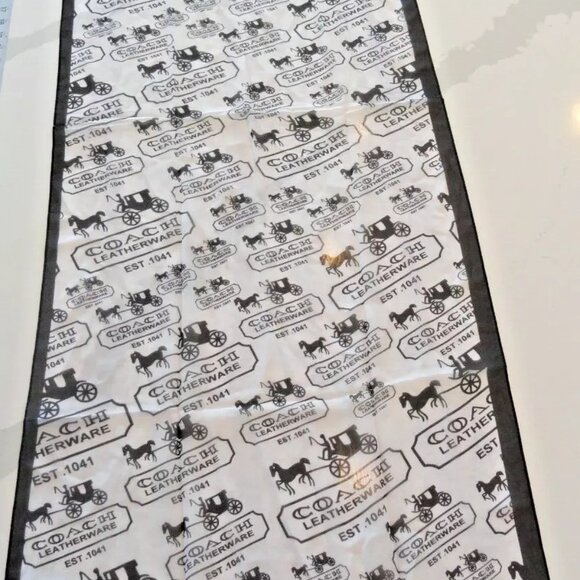 NEW AUTHENTIC 2023 COACH LEATHERWARE 100% SILK SCARF SCARVE BLACK WHITE 60"X20" - Picture 2 of 14